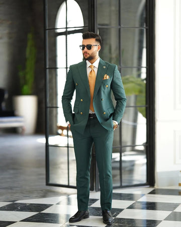 Aidase Green Men Suits Tailor-Made 2 Pieces Blazer Pants Double Breasted Peaked Lapel Fashion Business Wedding Plus Size Tailored aidase-shop